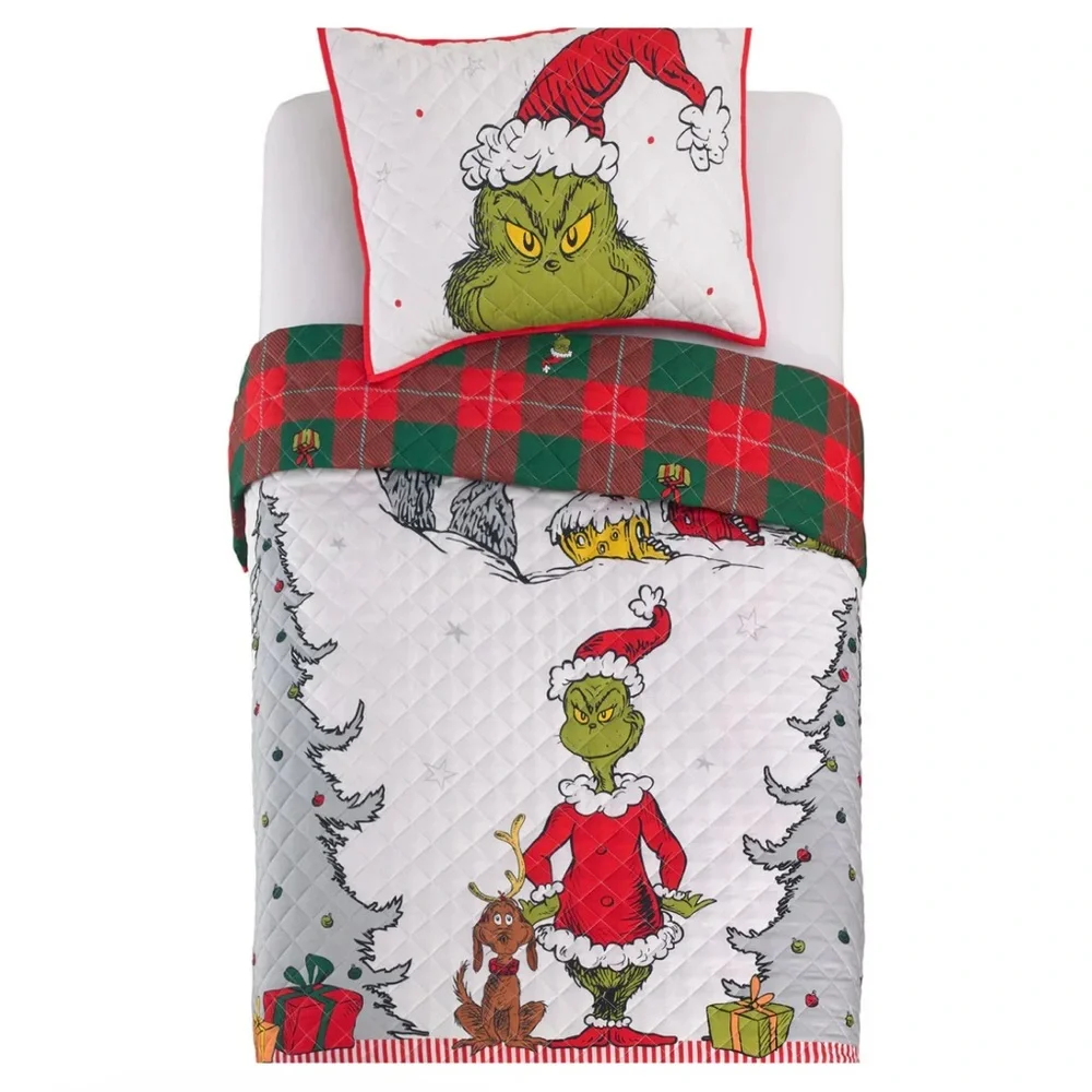 Festive Grinch Holiday Quilt Set of 3